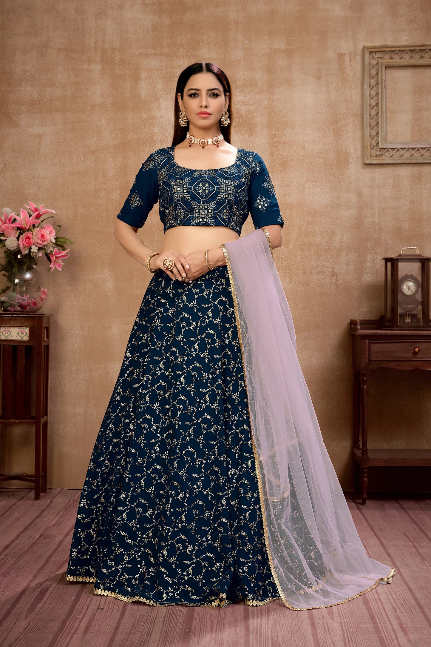 Blue Georgette Lehenga