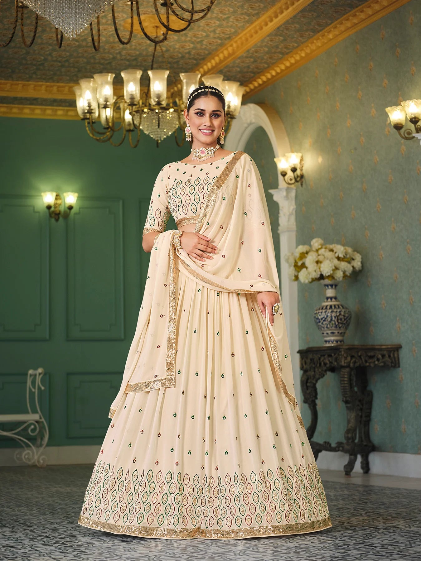 Beige Georgette Lehenga