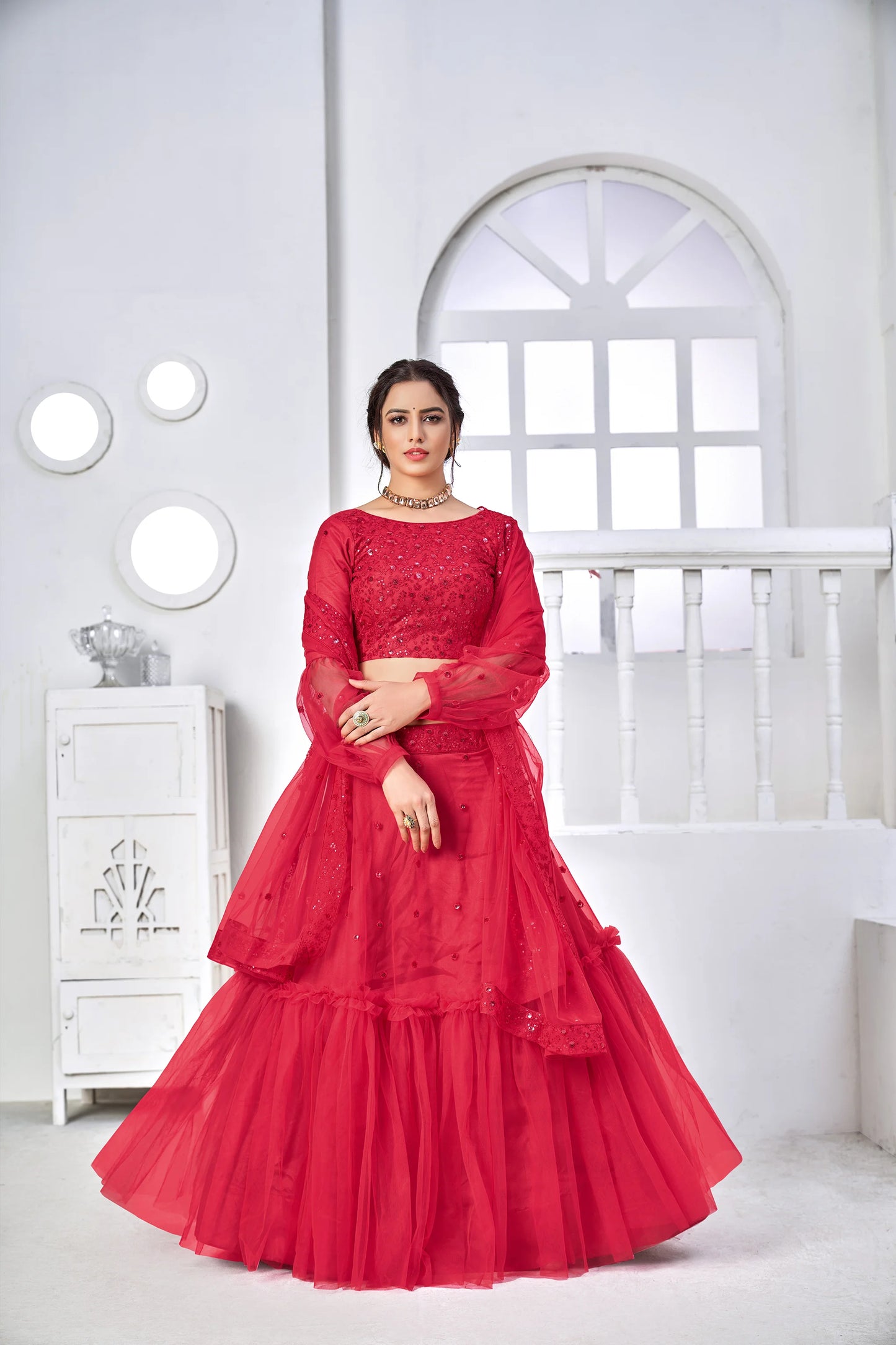 Embroidered Net Lehenga
