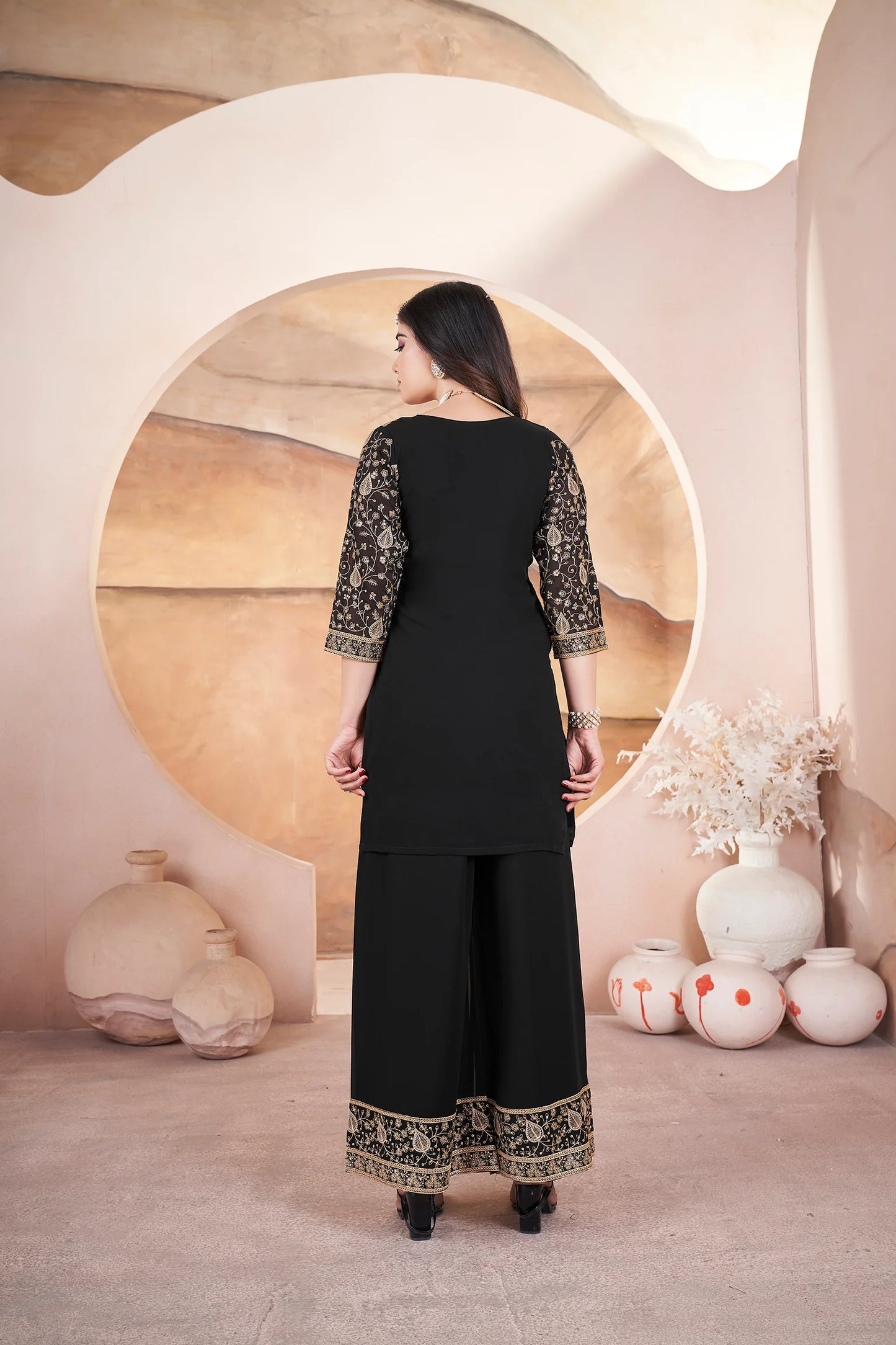 Designer Black Suit Set with Georgette Fabric