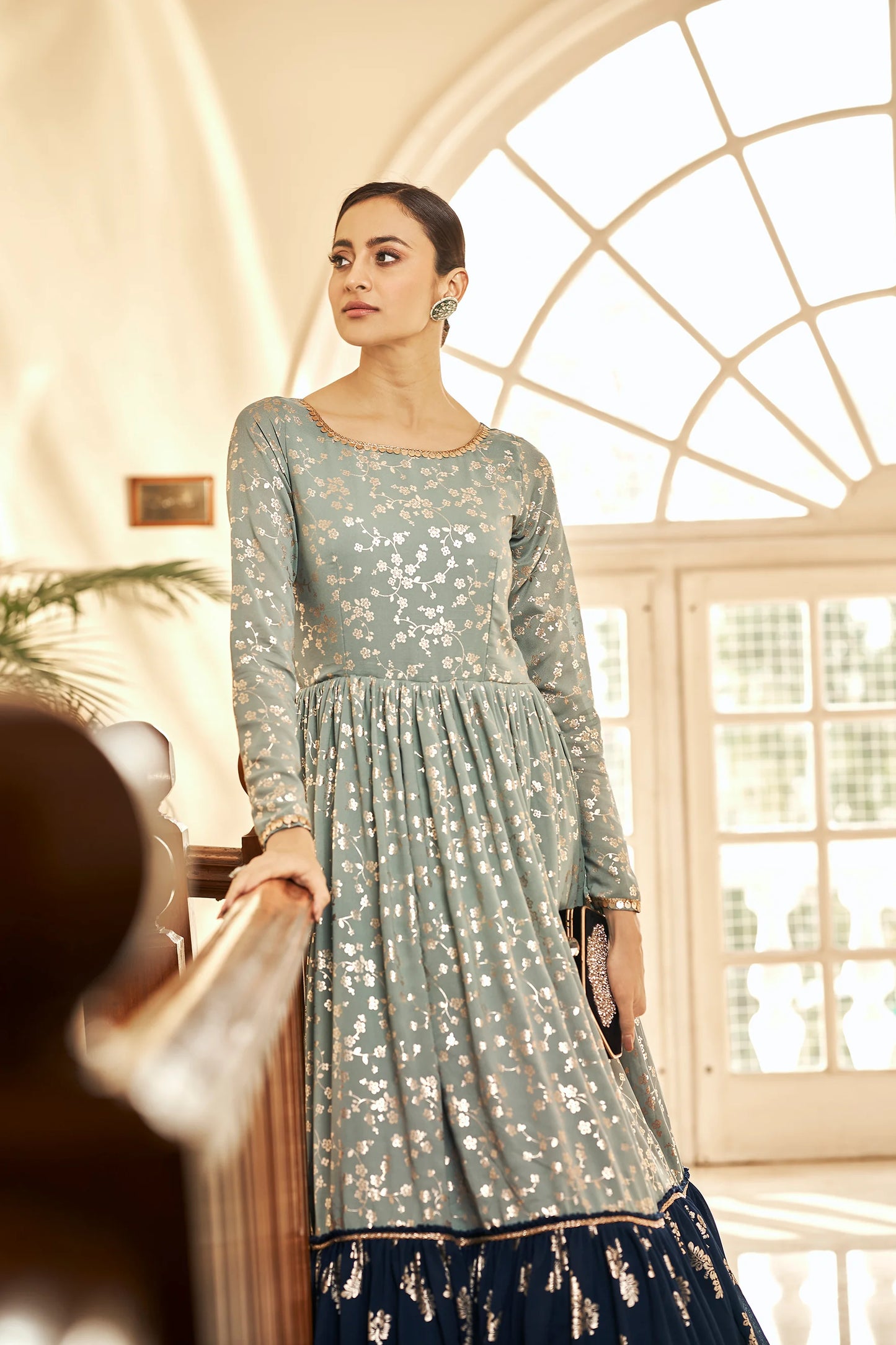 Metallic Foil Work Gown