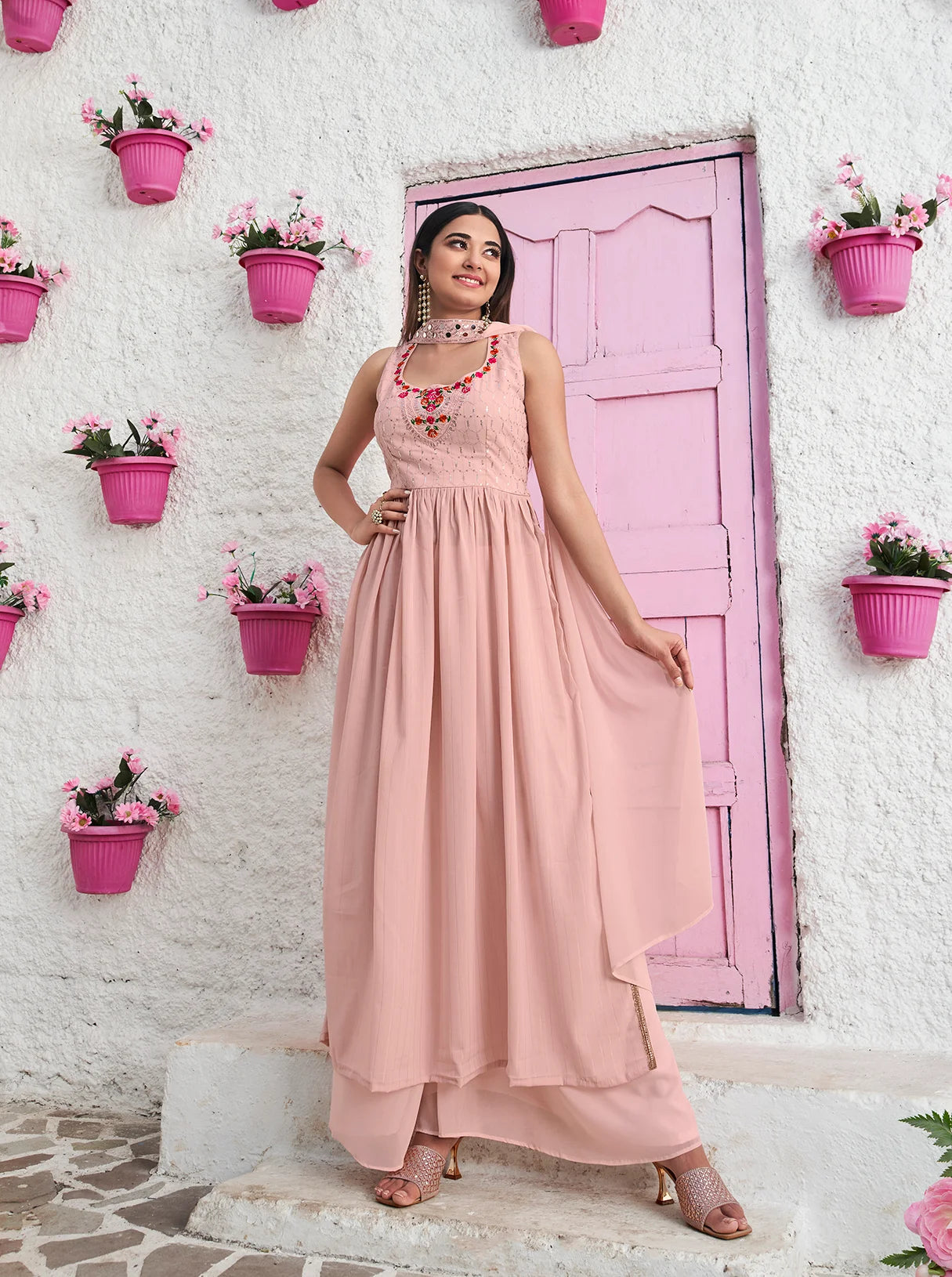 Peach Georgette Salwar Suit