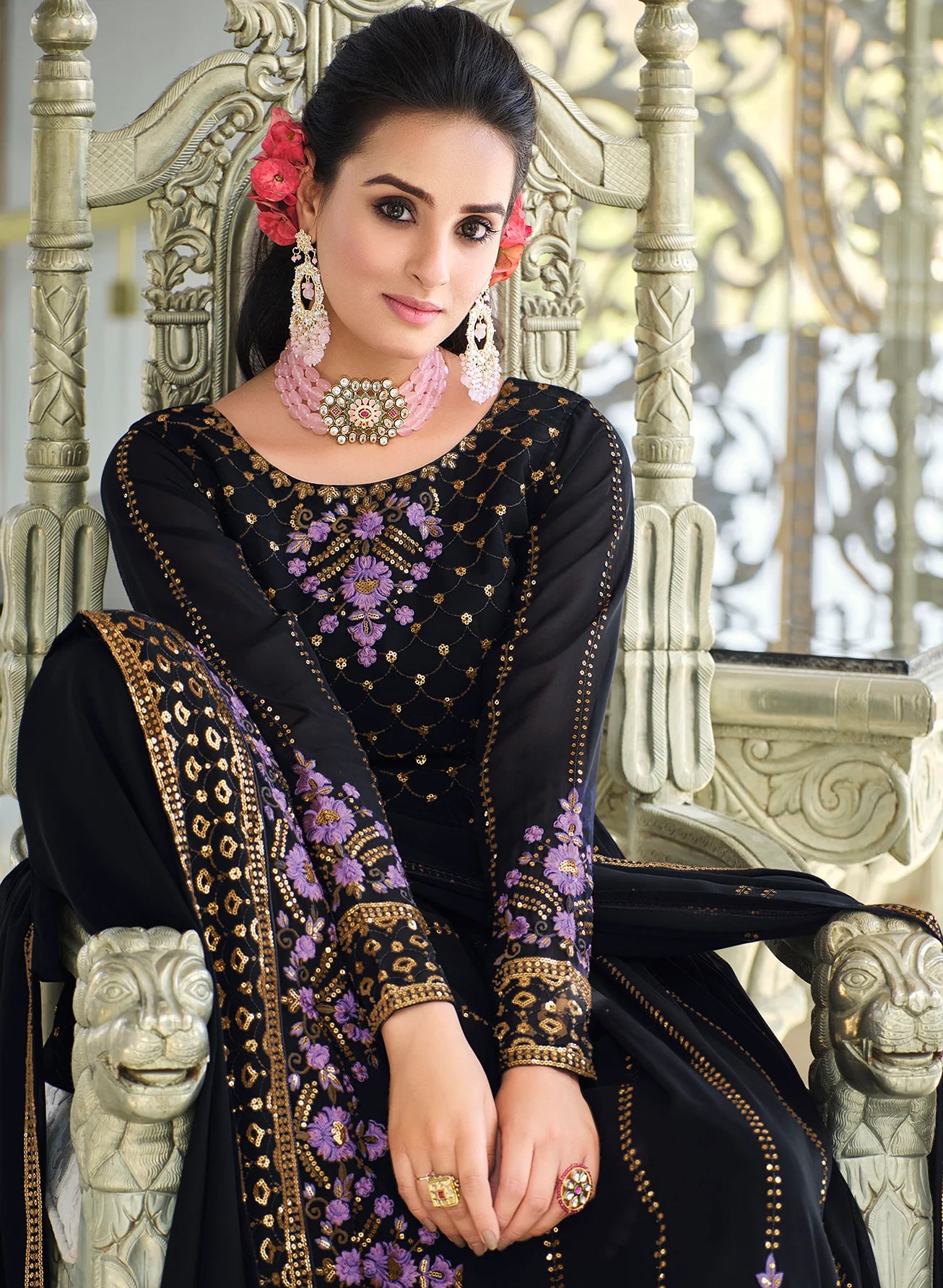 Designer Dark Blue Salwar Suit with Palazzo Set