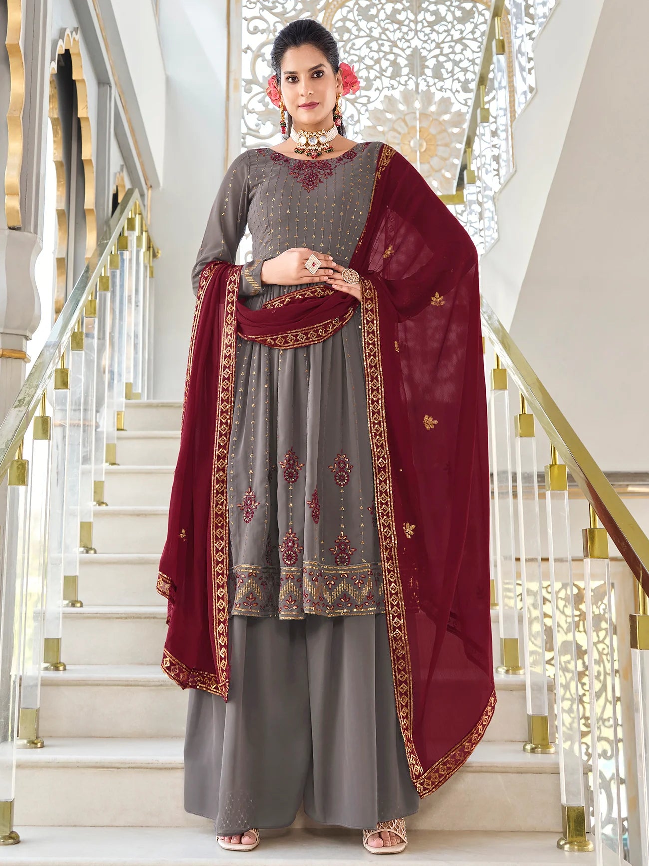 Grey Georgette Salwar Suit