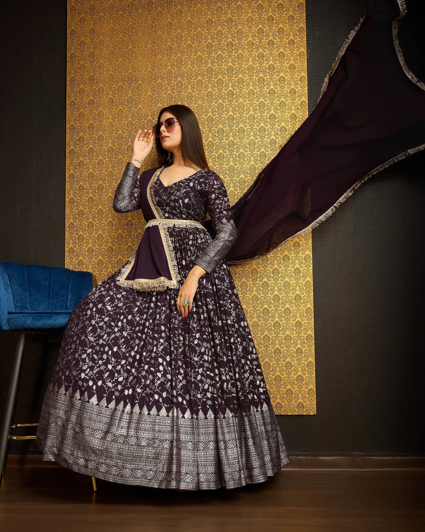 Purple Gown with Dupatta
