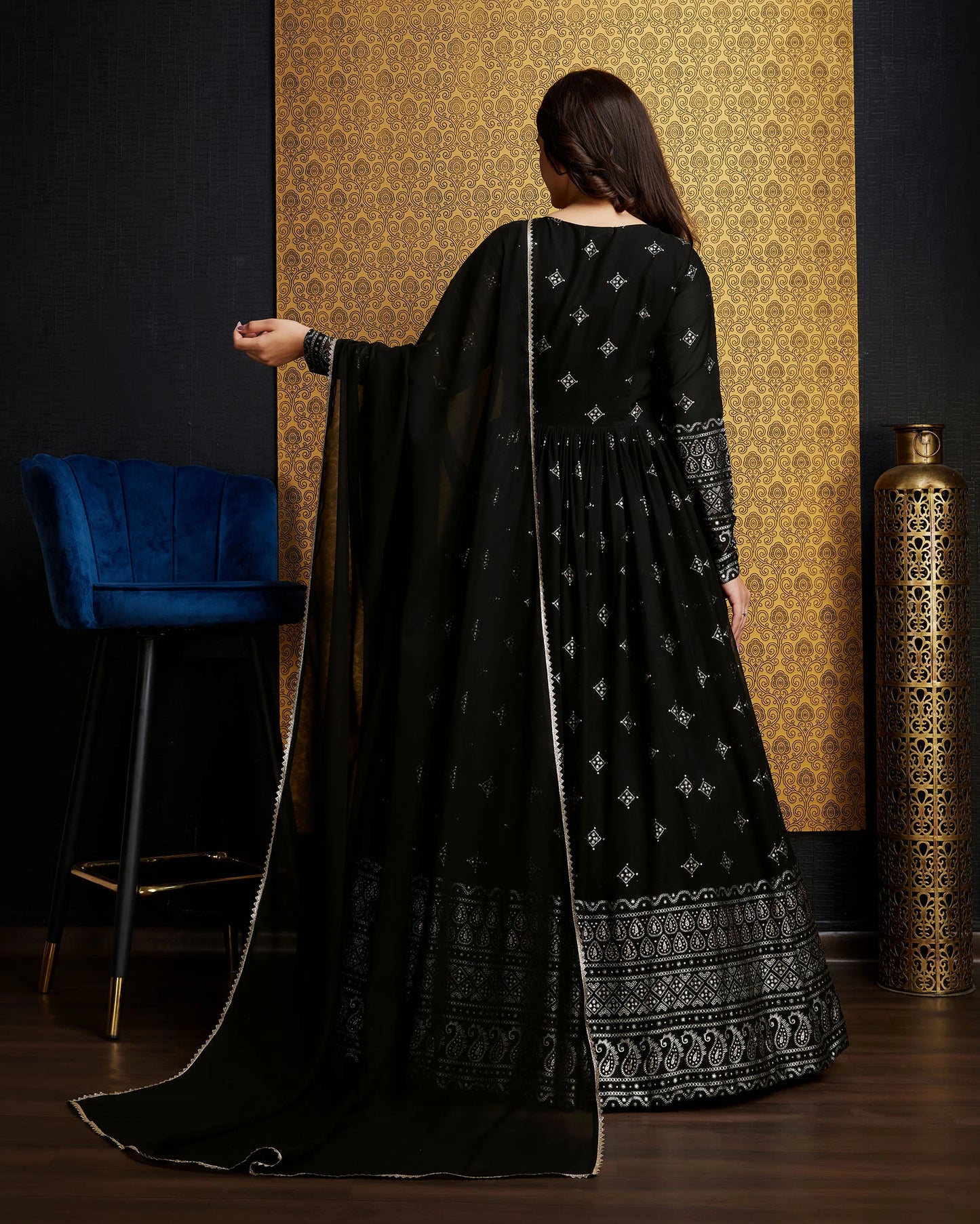 Black Georgette Party Gown