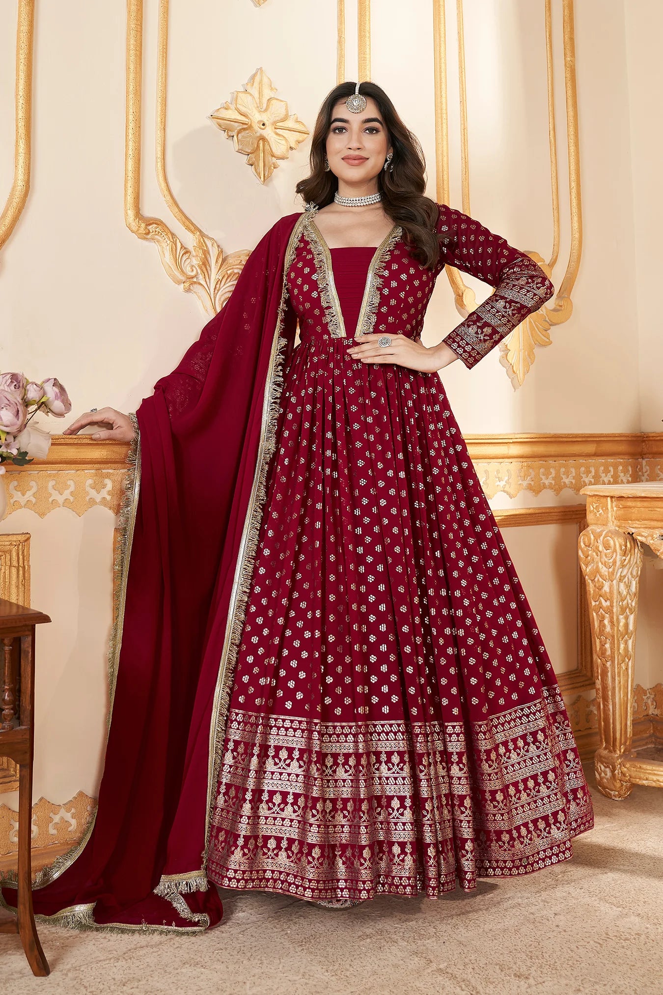 Red gown with dupatta
