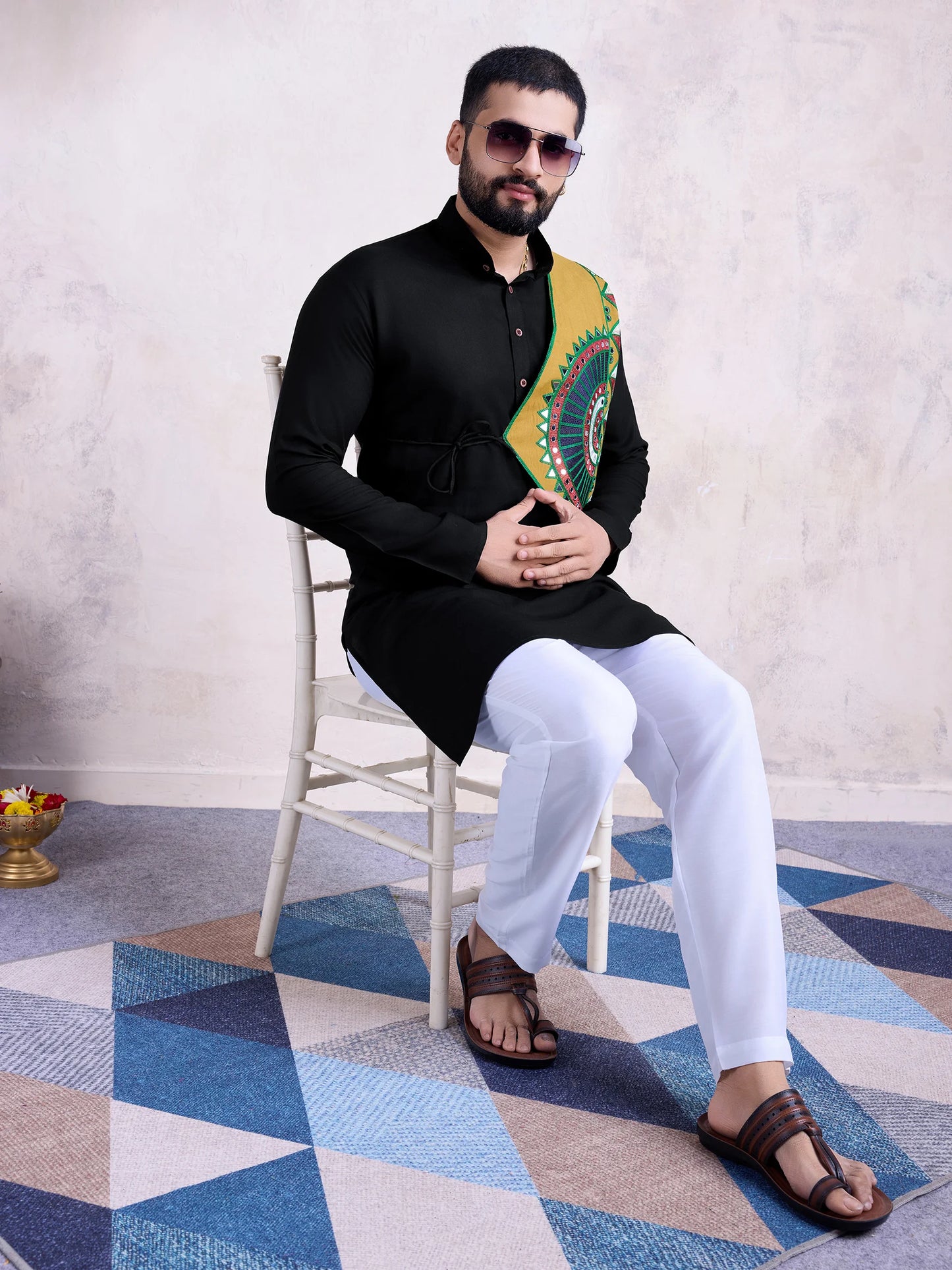 Stylish Black Kurta with Real Mirror Embroidery
