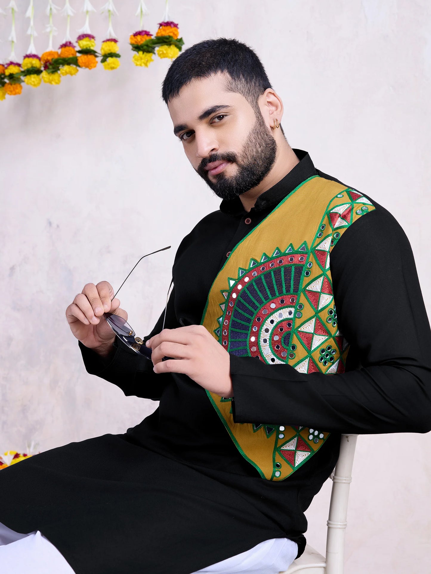 Stylish Black Kurta with Real Mirror Embroidery