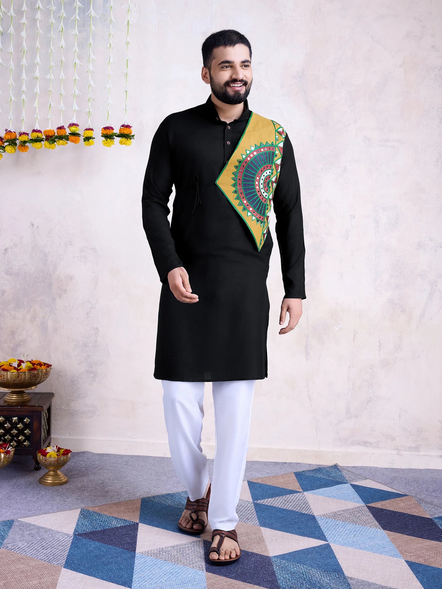 Stylish Black Kurta with Real Mirror Embroidery
