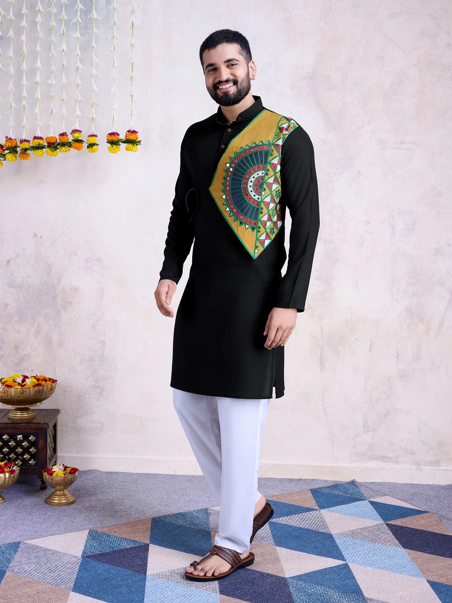 Stylish Black Kurta with Real Mirror Embroidery