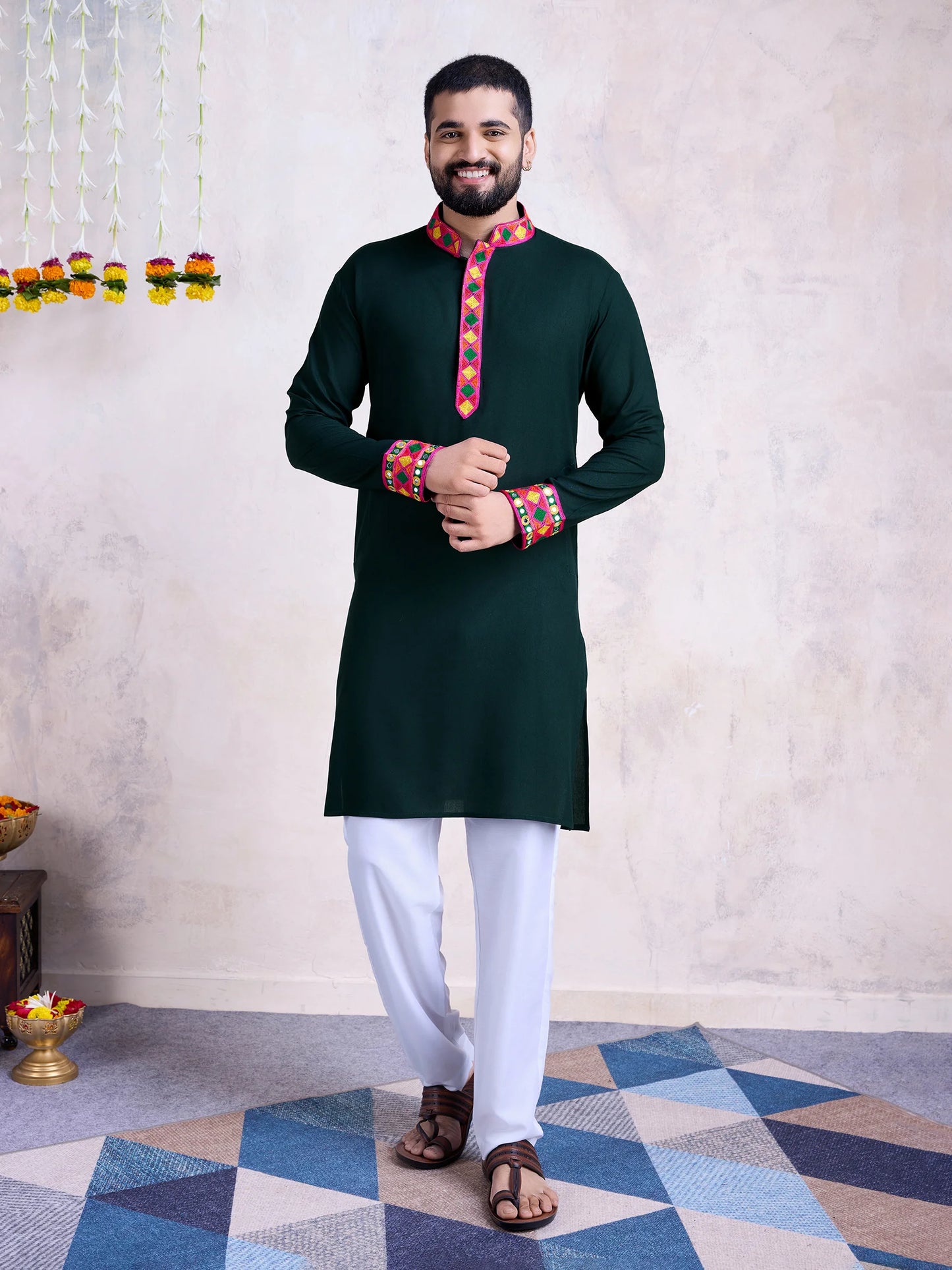 Embroidered Green Kurta
