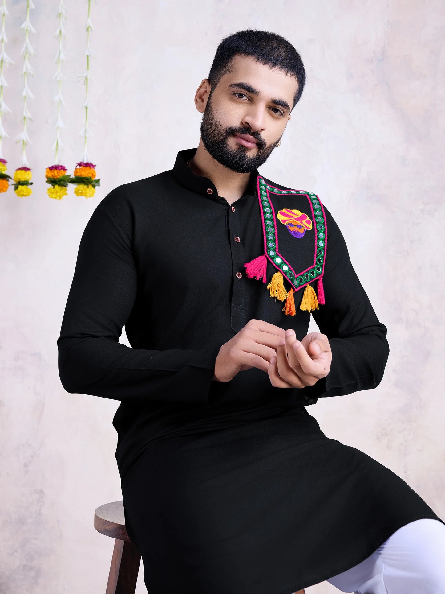 Embroidered black kurta