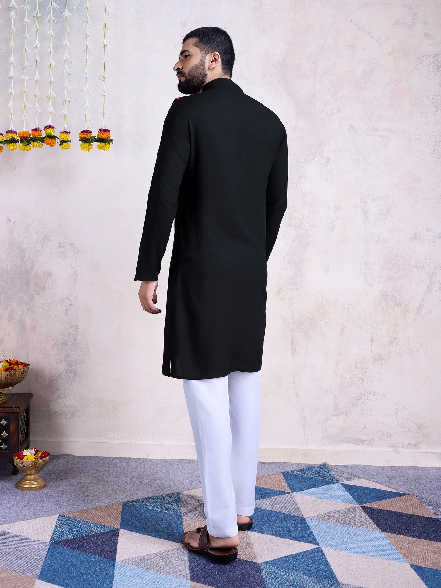 Black rayon ethnic kurta