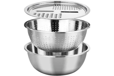 3 in 1 Kitchen Multipurpose Grater, Salad Maker Bowl With Stainless Steel Drain Basin Basket.