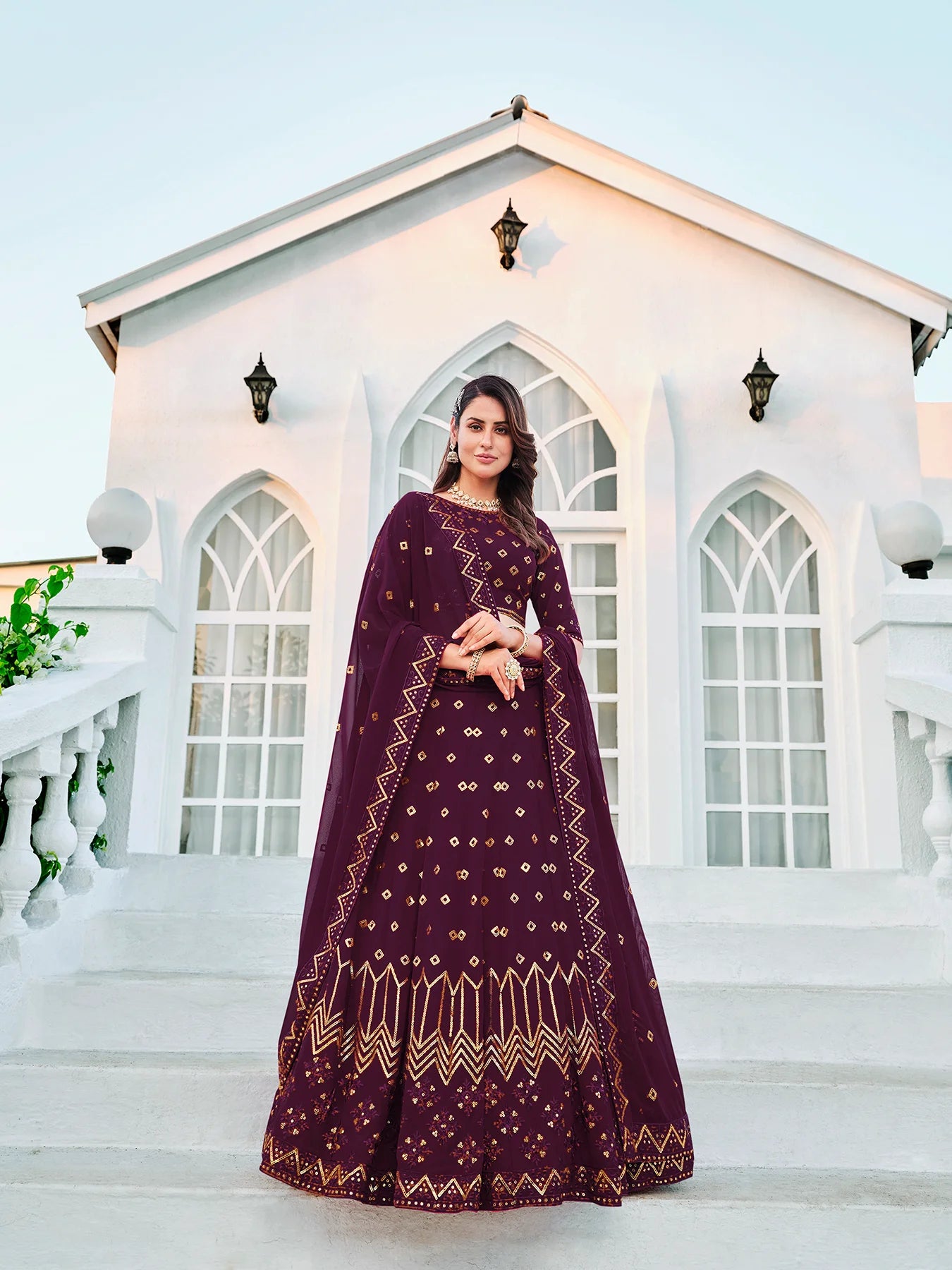 Purple Georgette Lehenga