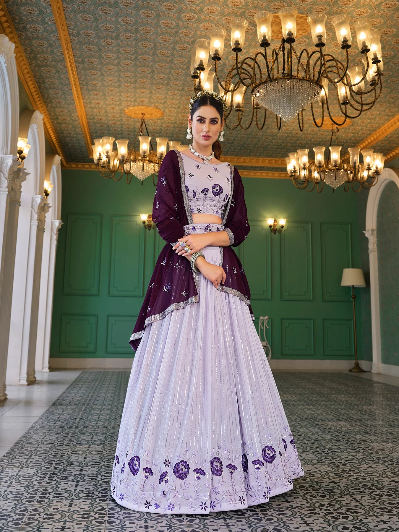 Georgette Lavender Lehenga