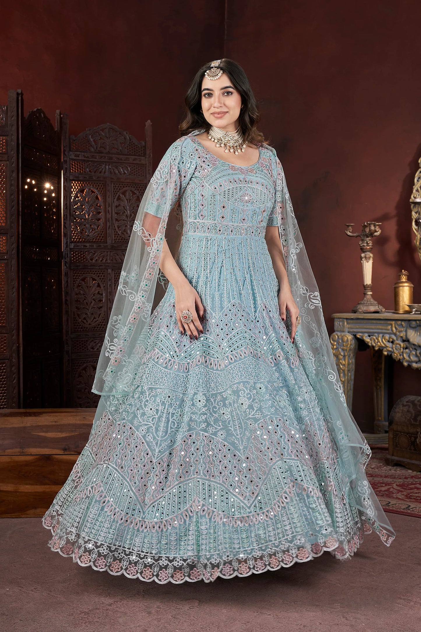 Sky blue designer gown