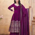 Stylish Purple Roman Silk Suit Set with Dupatta