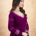 Stylish Purple Roman Silk Suit Set with Dupatta