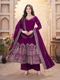 Stylish Purple Roman Silk Suit Set with Dupatta