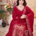Stylish Red Suit Set in Roman Silk with Dupatta
