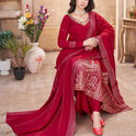 Stylish Red Suit Set in Roman Silk with Dupatta