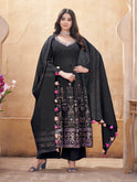 Stylish Black Suit Set in Roman Silk Material
