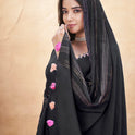 Stylish Black Suit Set in Roman Silk Material