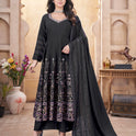Stylish Black Suit Set in Roman Silk Material