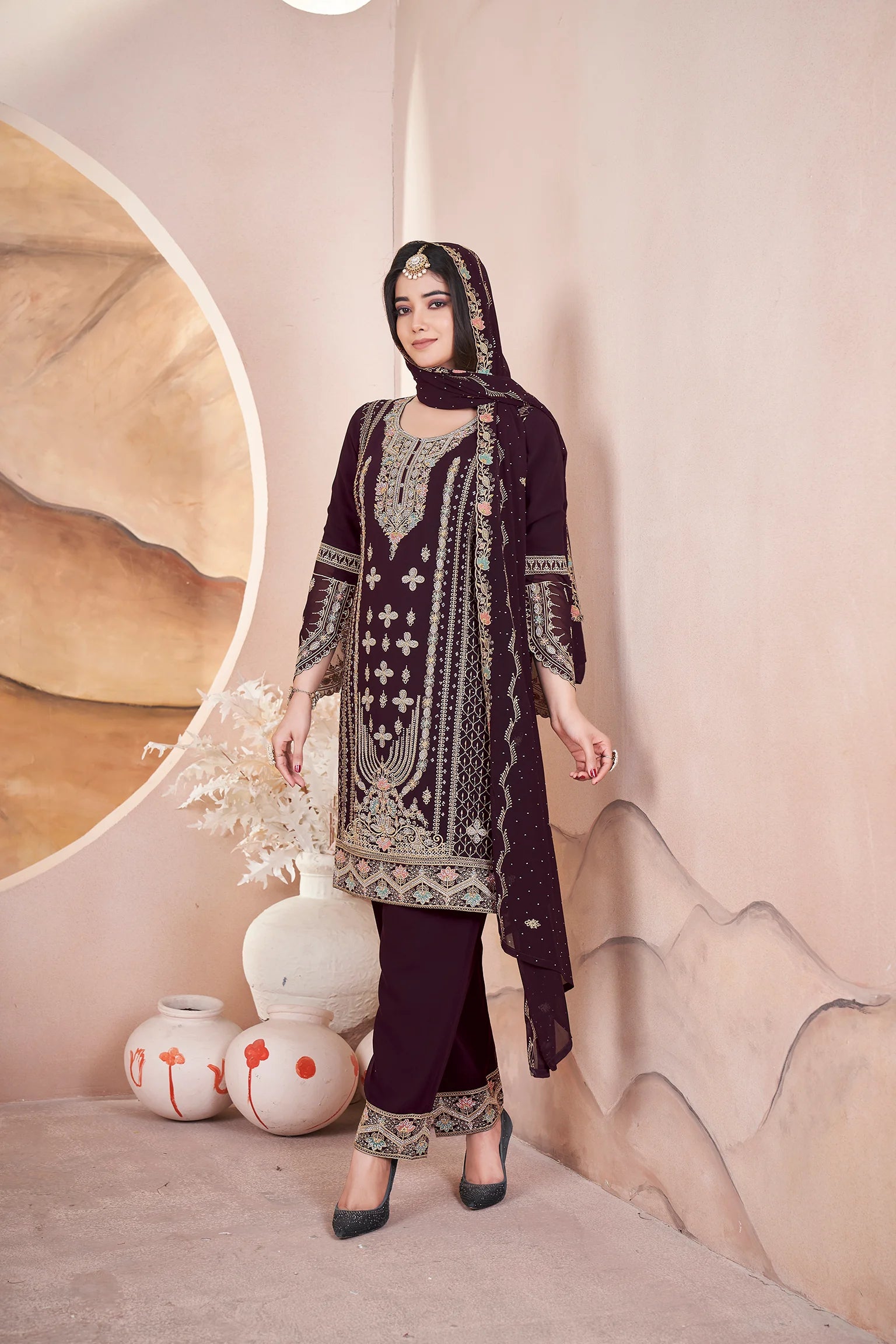 Brown georgette suit