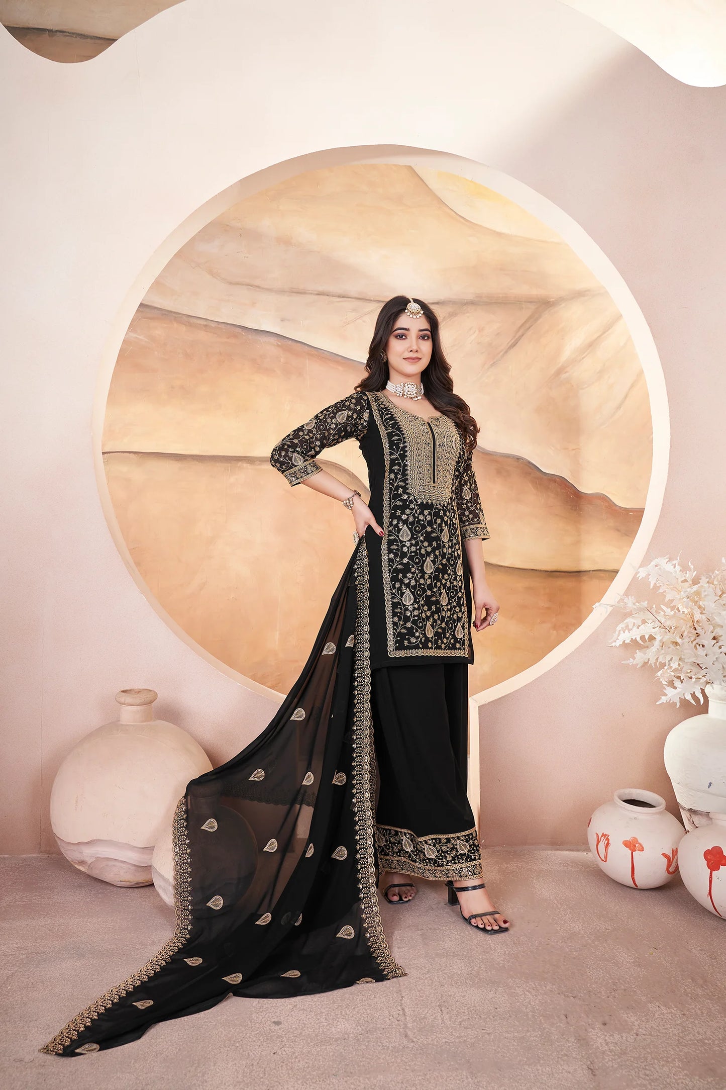Designer Black Suit Set with Georgette Fabric