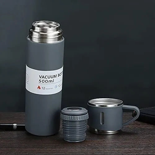 Larder Latest Steel Vacuum Flask Set with 3 Stainless Steel Cups Combo - 500ml