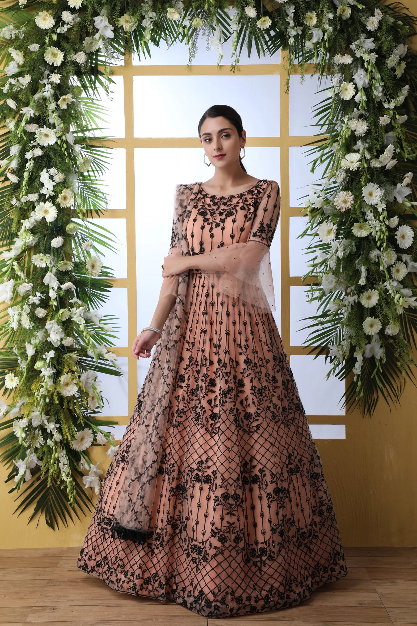 Embroidered Peach Gown