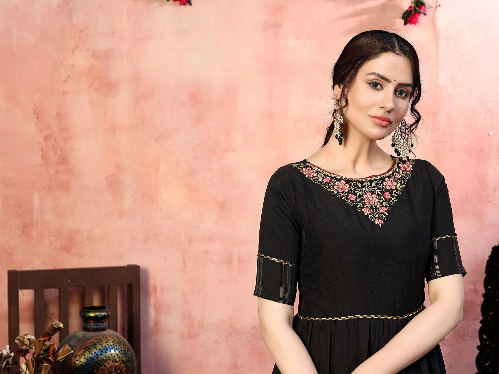 Embroidered Black Gown