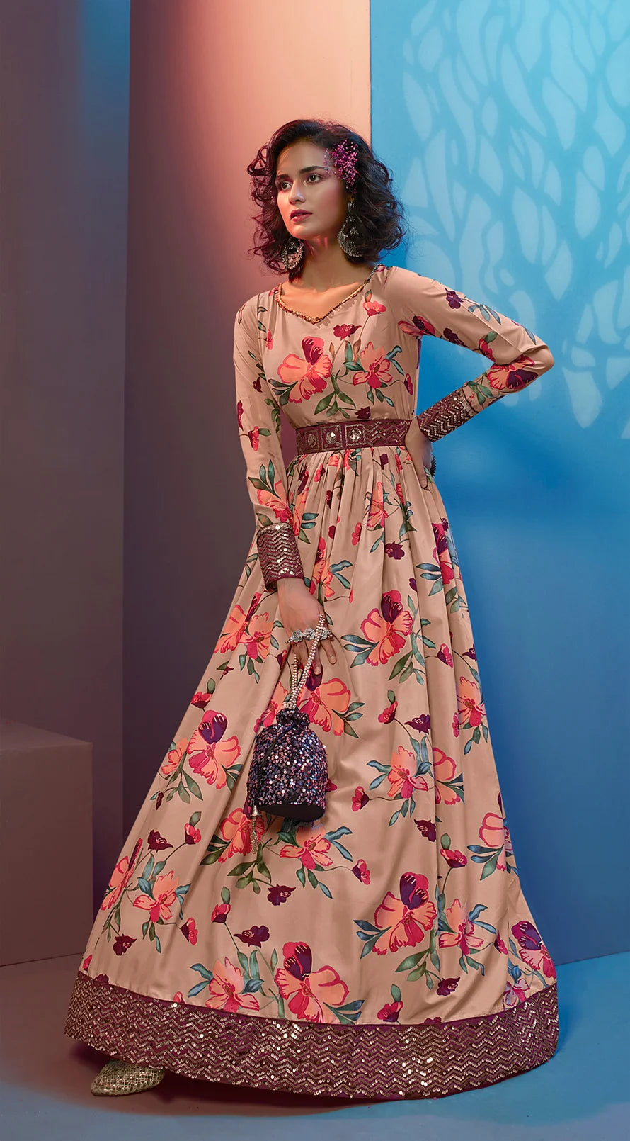 Peach crepe gown