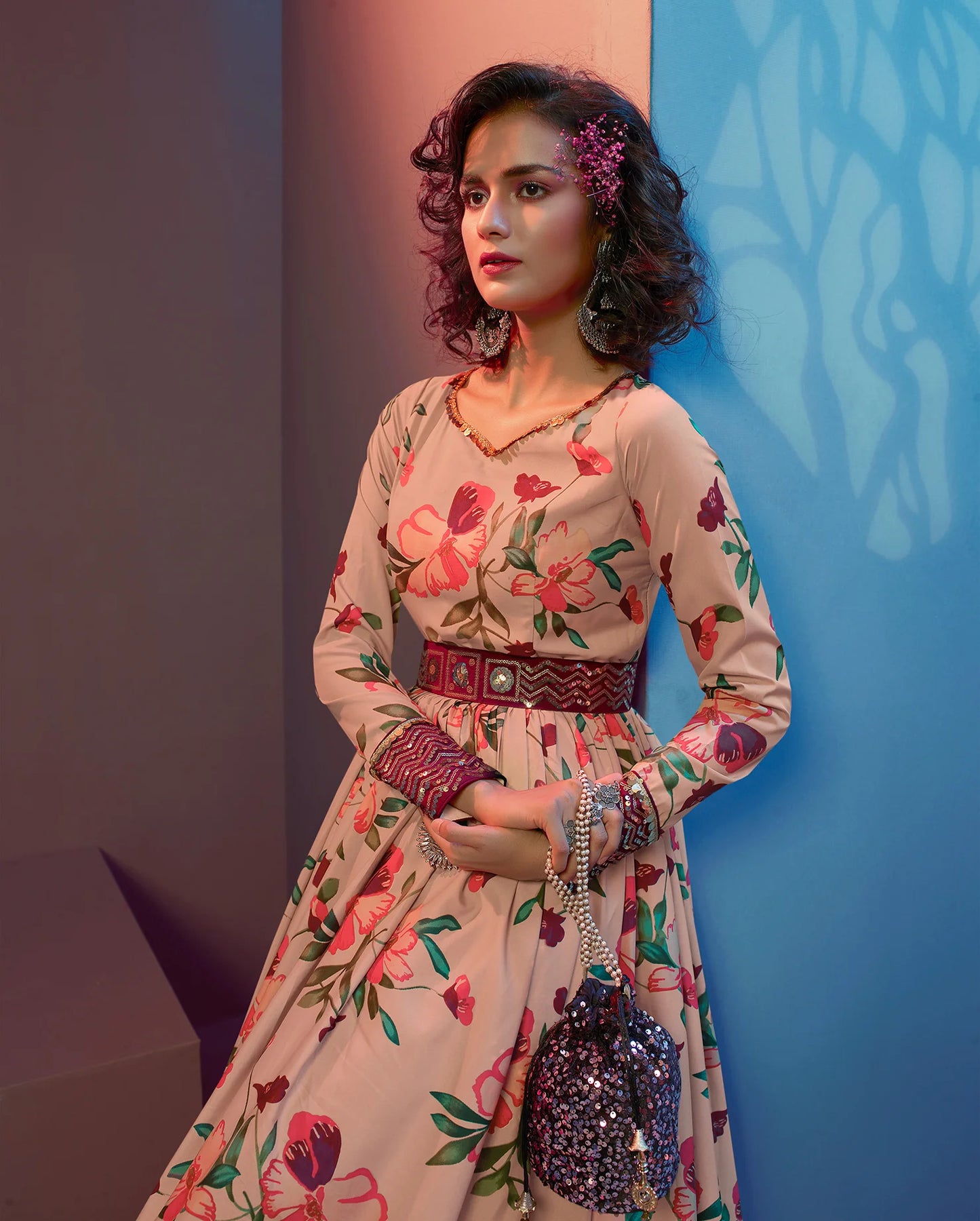 Party wear peach gown