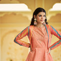 Festive Peach Gown with Shibori Print Embroidery