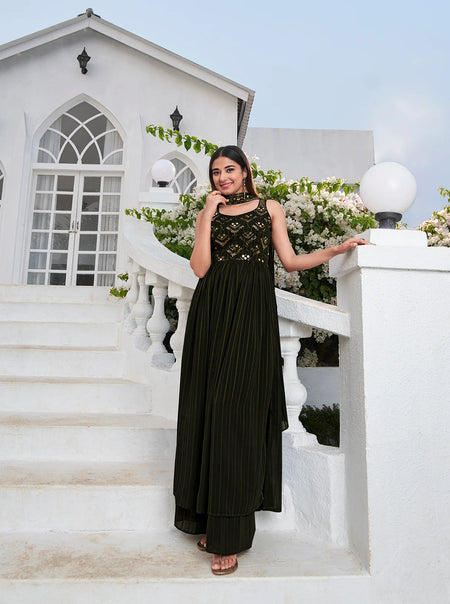 Olive Georgette Salwar Suit