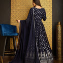 Gorgeous Navy Blue Gown with Thread Sequence Work Dupatta