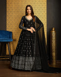 Black Embroidered Dupatta Gown