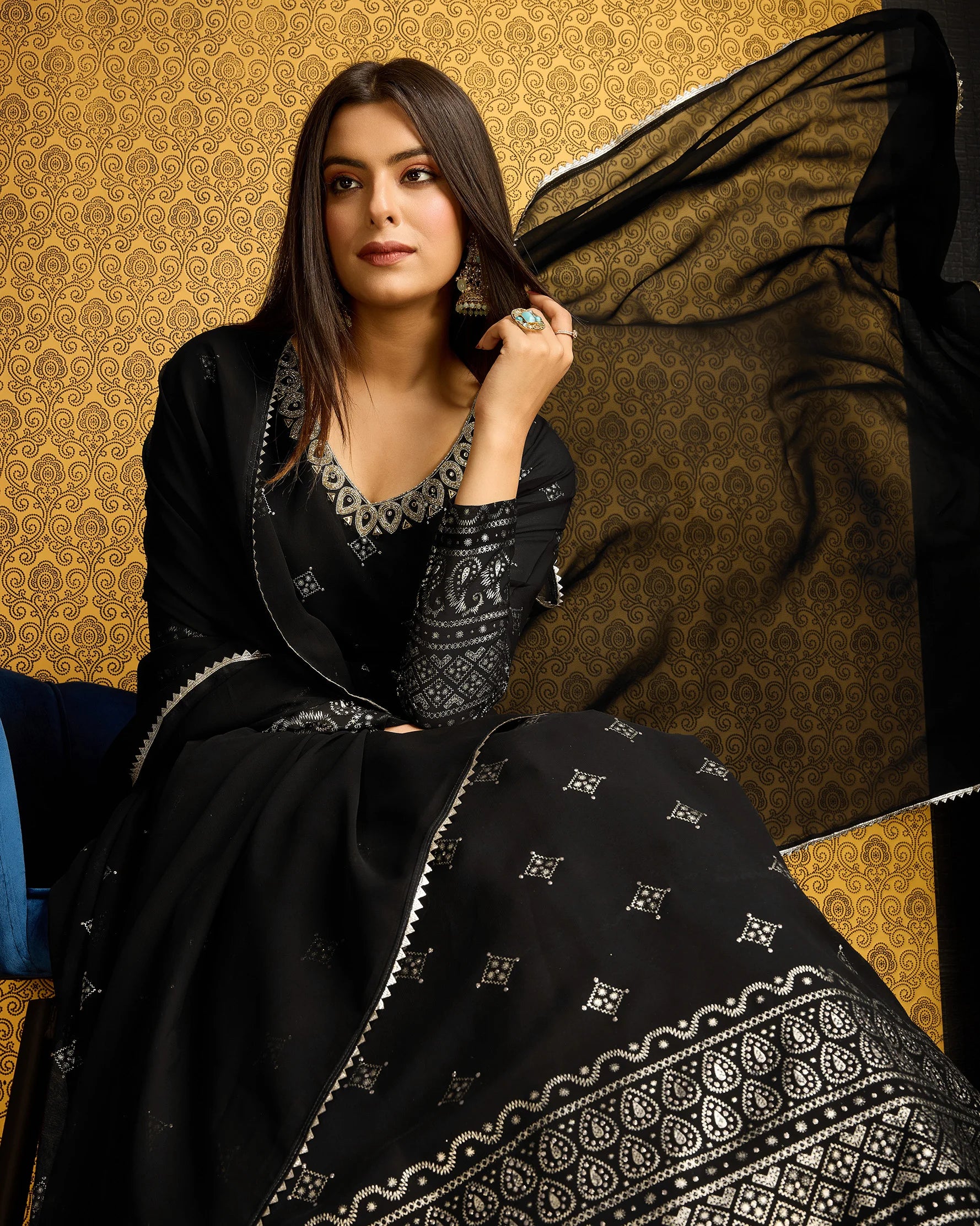 Black Thread Work Gown