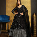 Festive Black Georgette Gown with Elegant Handwork