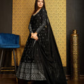 Festive Black Georgette Gown with Elegant Handwork