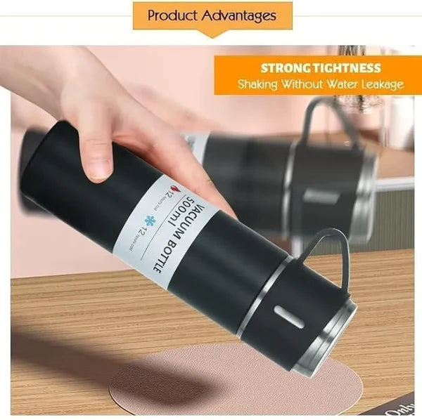 Larder Latest Steel Vacuum Flask Set with 3 Stainless Steel Cups Combo - 500ml