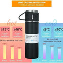 Larder Latest Steel Vacuum Flask Set with 3 Stainless Steel Cups Combo - 500ml