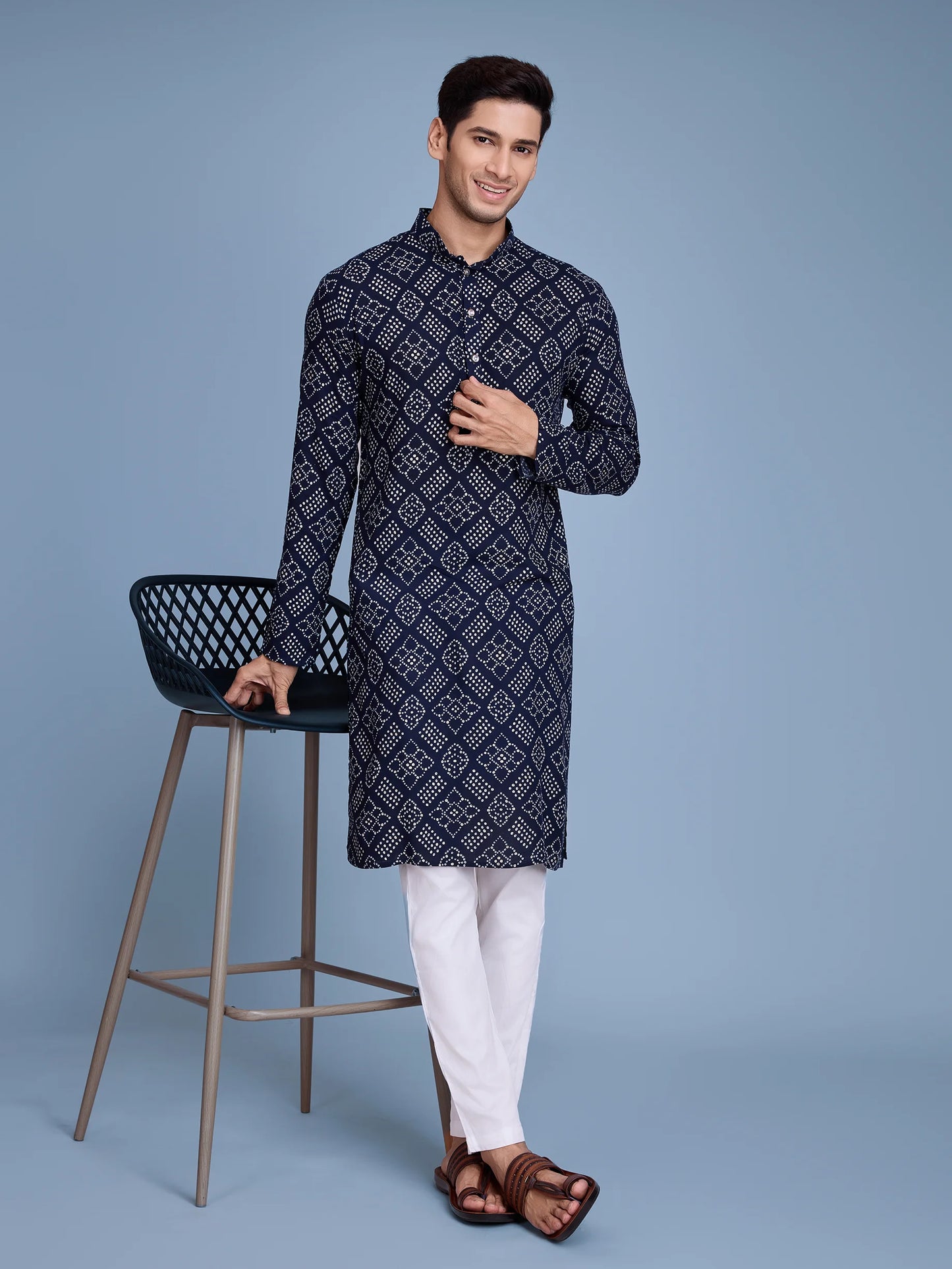 Navy blue rayon men's kurta