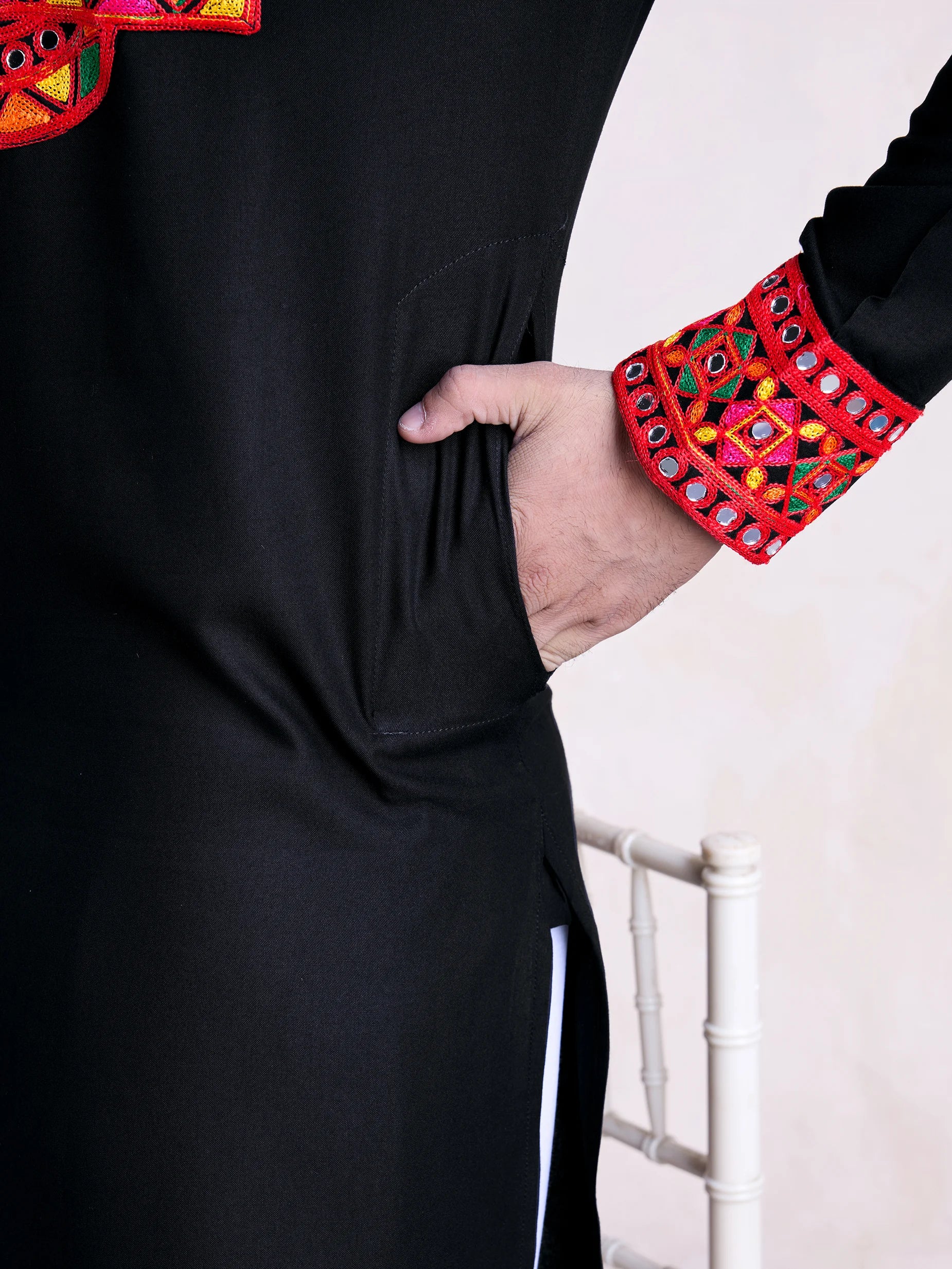 Black Designer Men's Kurta