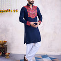 Embroidered Navy Kurta for Men