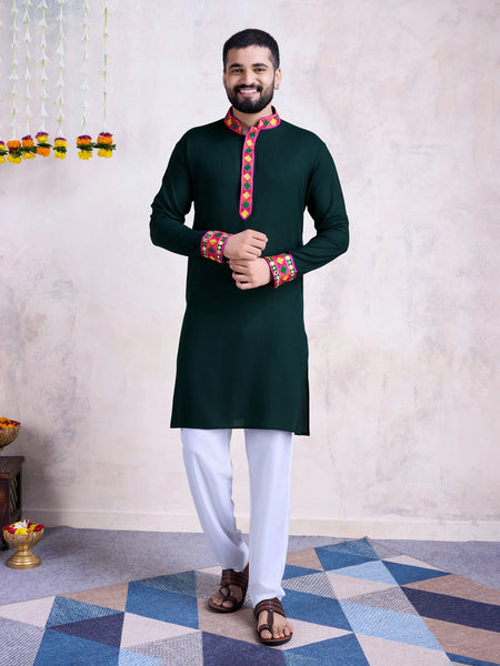 Embroidered Green Kurta